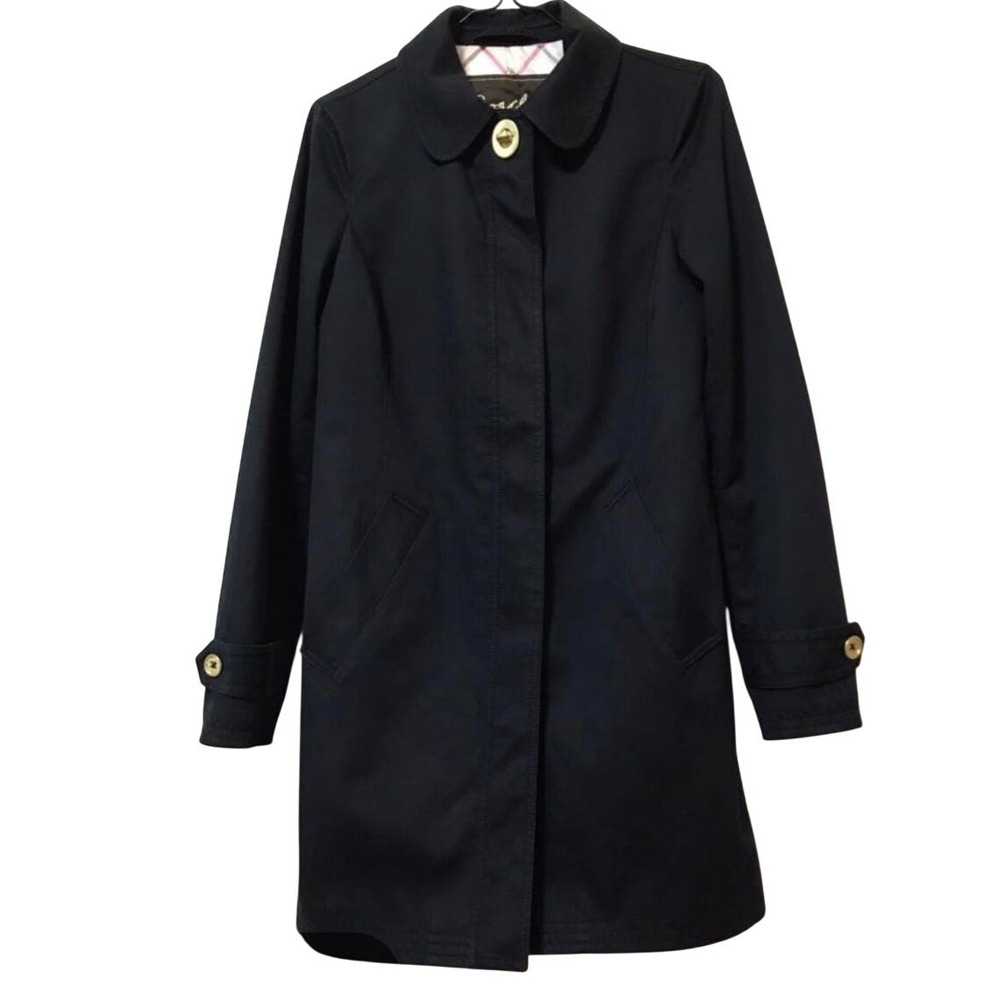 Coach Est 1941 Black Cotton Trench Coat Tattersall Plaid Lining Turnlock Large
